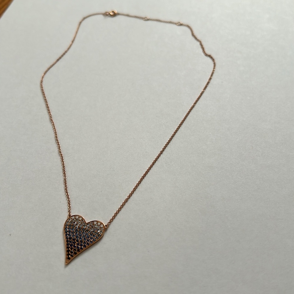 14K Rose Gold Diamond Ombré Heart Necklace - Picture 3 of 7
